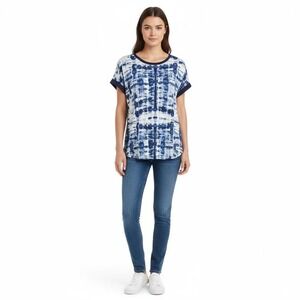 Lucky Brand Womens T Shirt Size XL Blue White Tie